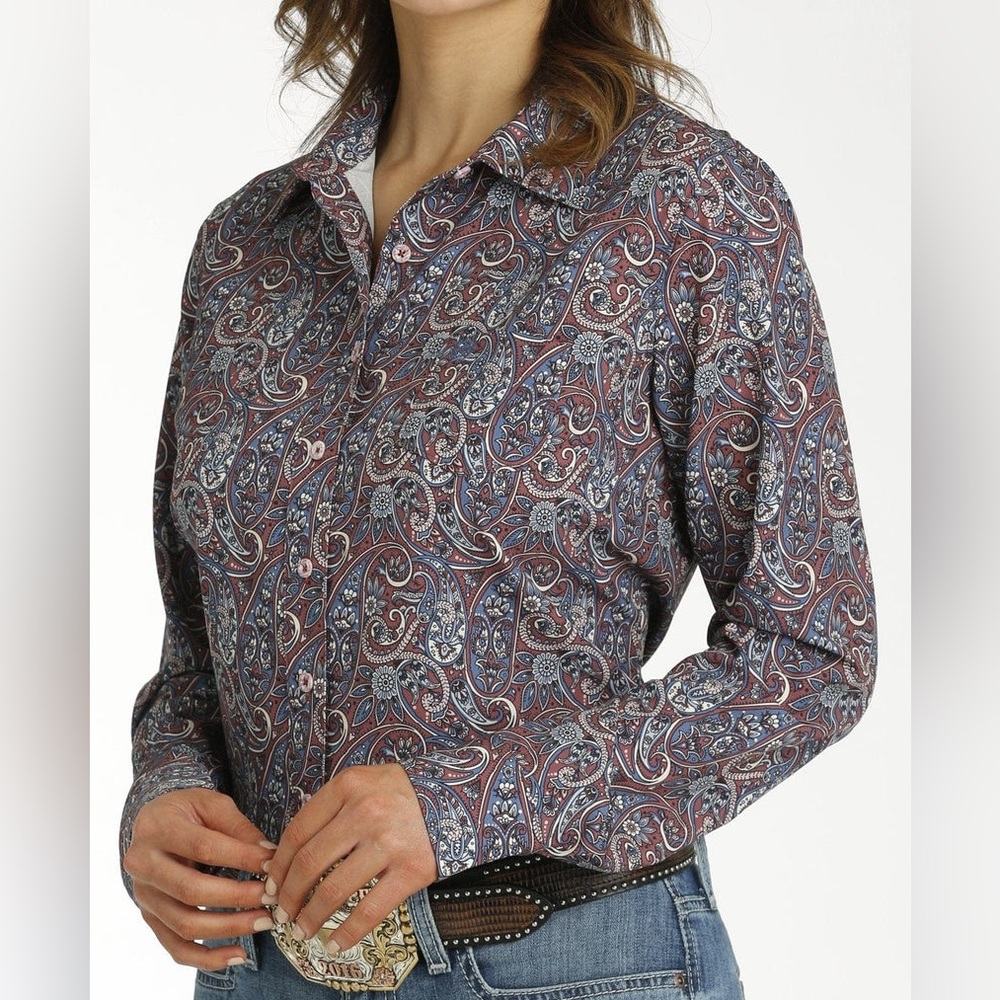 Cinch Paisley Button-Down Shirt in Blue and Brown